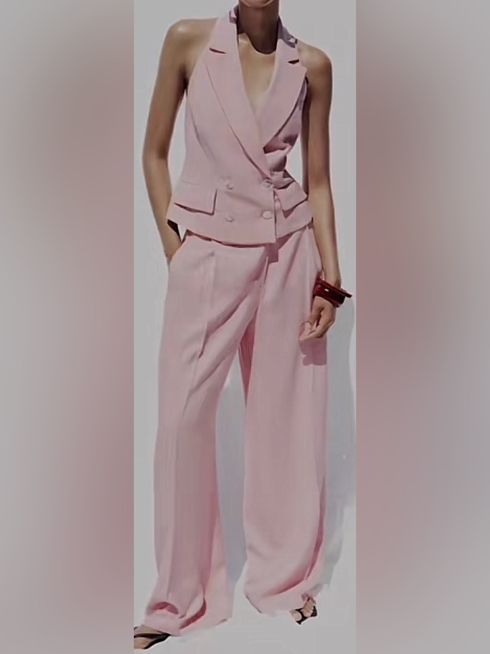 ZARA Double Breasted Halter Sleeveless Blazer Vest Pink M